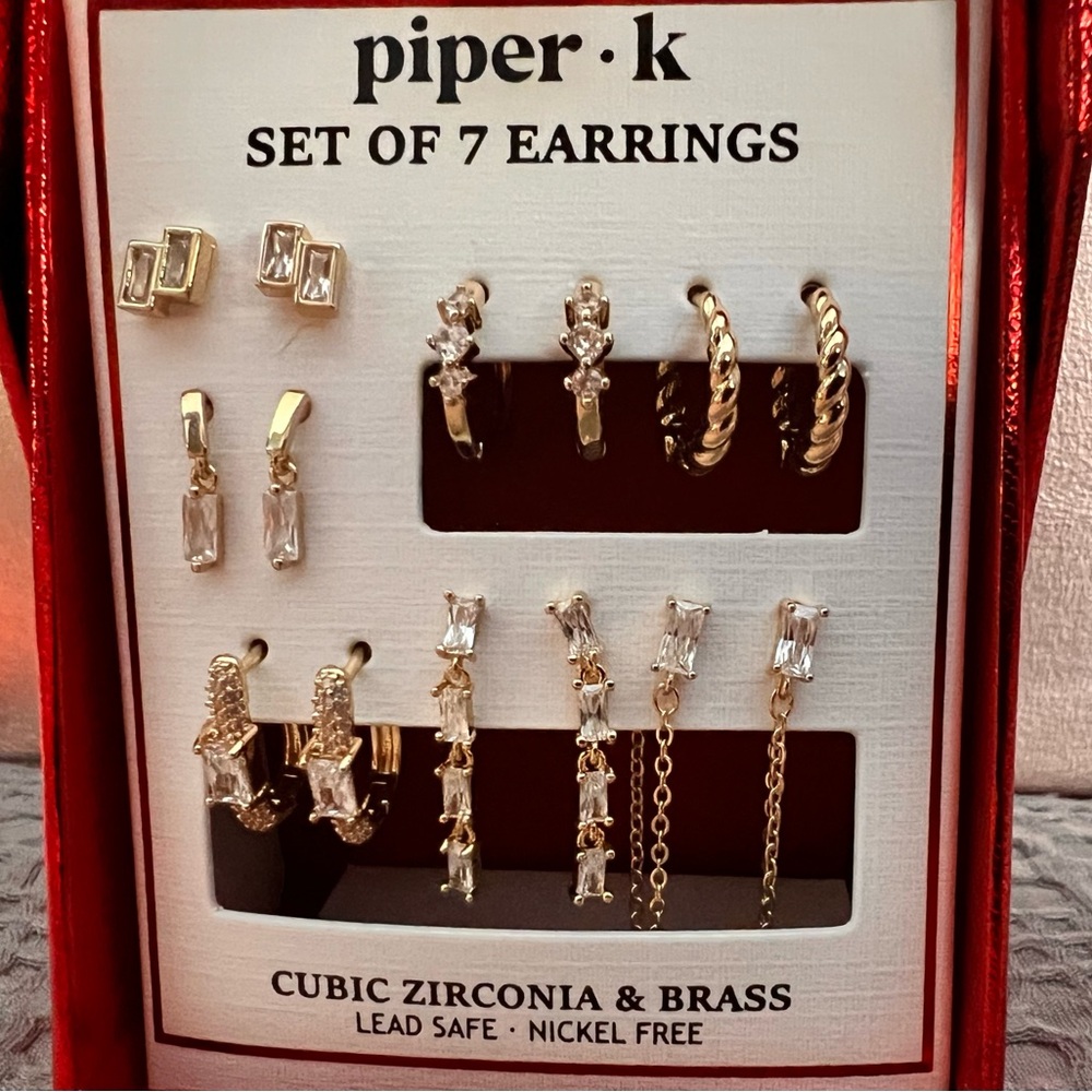 Piper K Gold and Cubic Zirconia Earrings Set of 7